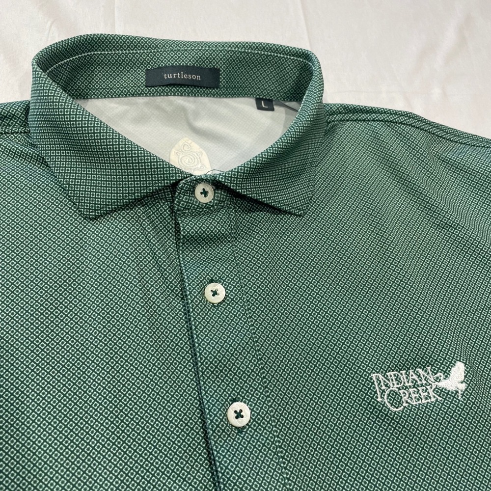 Turtleson Mens‎ Green Geometric Performance Golf Polo Shirt Indian Creek Large
